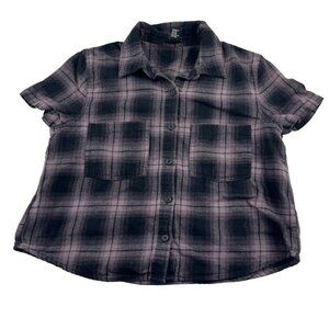 Forever 21 Plaid Flannel Button-Down Shirt Short Sleeve Women's Size Small